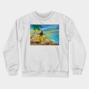 Hula Girl on the Beach Sunset Crewneck Sweatshirt